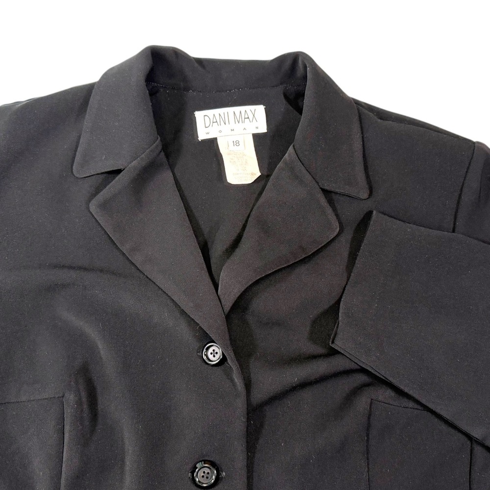 Dani Max 18 Black Blazer Button Front Longline Tailored Career Dark Academia